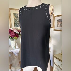 Calvin Klein NWOT C:4196-8 Black Sleeveless Topwith Silver Eyelets Size S